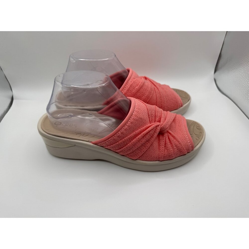 BZees Womens Smile II Slide Sandal Pink Lace Wedge Shoe Size 10